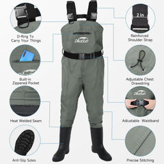DikaSun fishing waders bootfoot right view demonstrates stable footing on wet banks