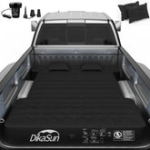 DikaSun truck bed mattress in a full-size bed setup for camping comfort.