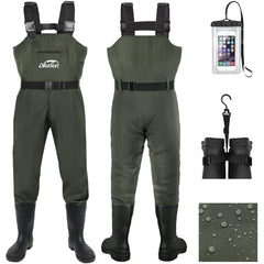 DikaSun waterproof waders with adjustable shoulder straps for a secure, customizable fit.