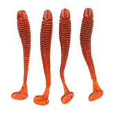 Dilwe 50pcs fishing lures kit close-up of soft T-tail lure attracting fish.