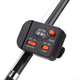 Dioche fishing line counter clipped to rod for precise depth tracking.