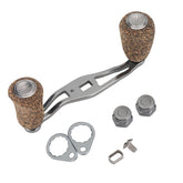 Dioche fishing reel handle with wood knob for comfortable grip.