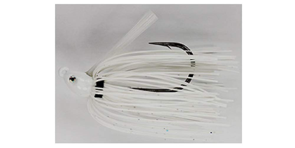 Dirty Jigs NJSJWI-38 No-Jack Swim Jig in white, ideal for thick vegetation and cover.