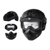DLXARSOT airsoft helmet and goggles providing full-face protection for intense gameplay.