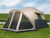 DMH Outdoors 6-person tent exterior in beige shows spacious family camping setup