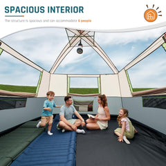DMH Outdoors 6-person tent interior shows 78-inch peak height for comfortable sleeping