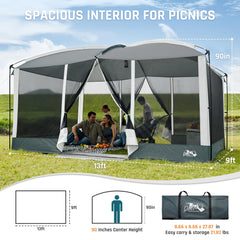 DMH OUTDOORS screen house side view highlighting portable backyard setup.