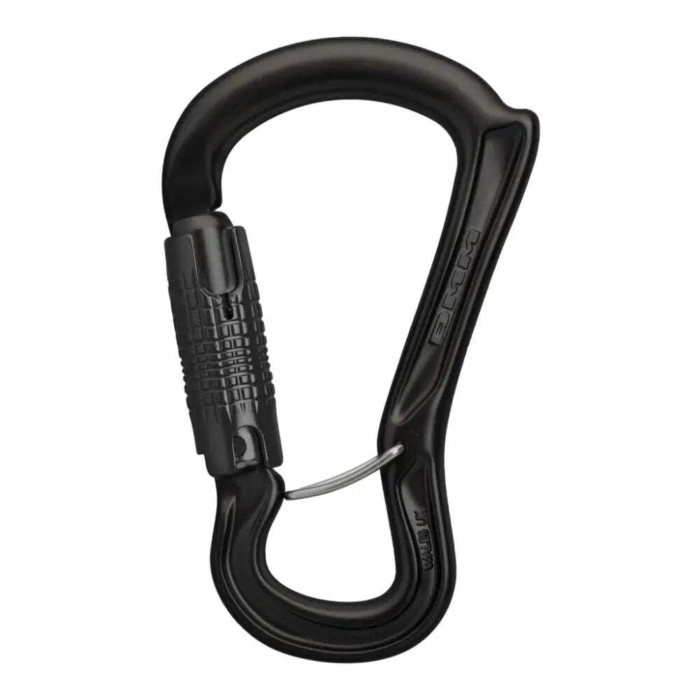 DMM Ceros Locksafe Carabiner in matt grey on belay loop for secure rope control.