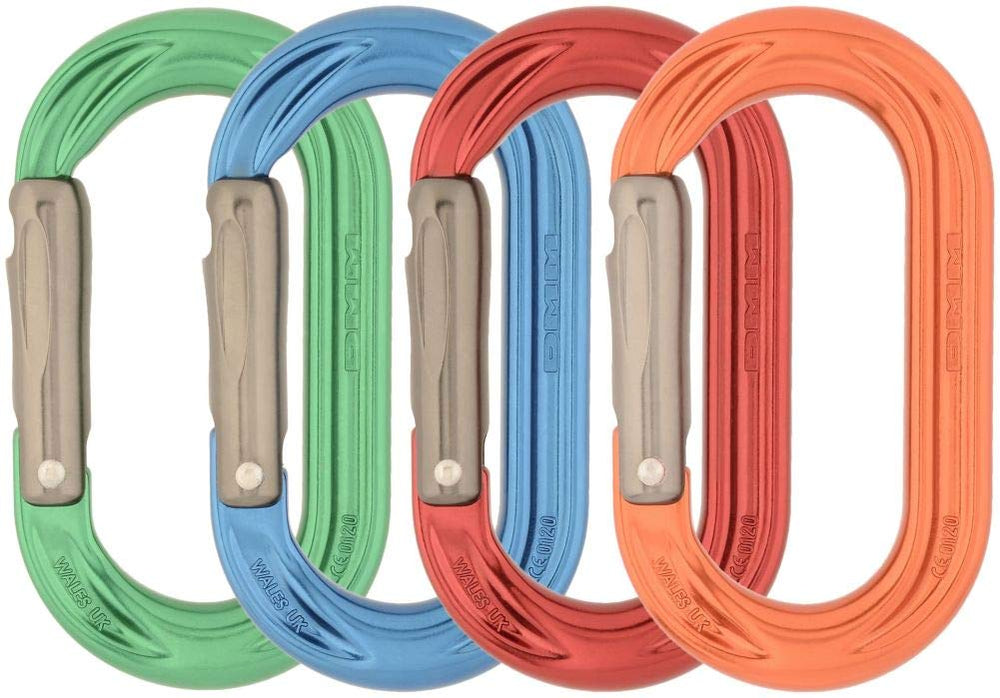 DMM Perfecto straight gate carabiner in four colors for quick ID and snag-free clipping