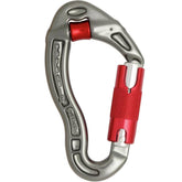 DMM Revolver QL carabiner in gunmetal with red gate for secure rope management.