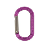 DMM XSRE purple carabiner, front view, high-strength I-beam for reliable rope work.