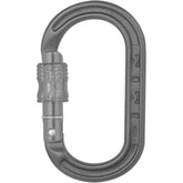 DMM XSRE locking carabiner matt grey; side view highlights compact form for secure clipping.