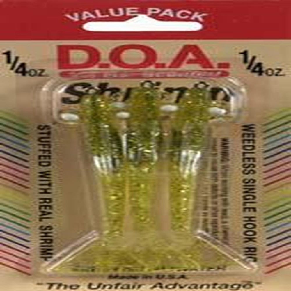DOA FSH3-3P/313 shrimp near clear gold glitter enhances lure visibility and casting distance