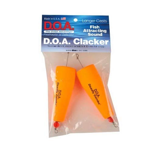 DOA Popper Clacker pre-rigged 2-pack lure showing surface splash and beads