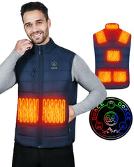 DOACE heated vest blue front view shows warm, outdoor-ready design.
