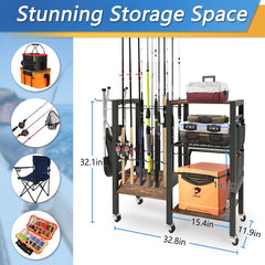 Rugged steel frame with anti-rust coating for fishing rod rack