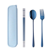 DOBUYOO travel flatware blue box full set for outdoor dining.