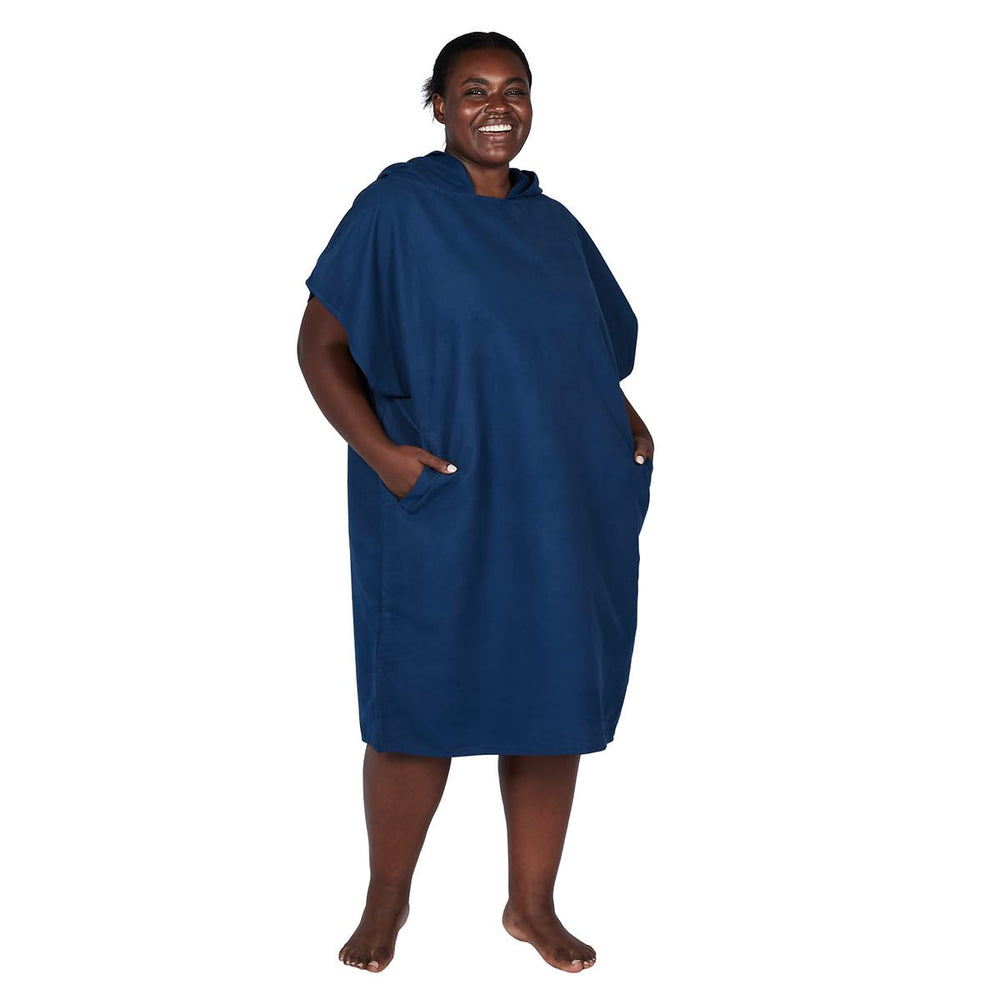 Dock & Bay adult beach poncho worn by model for easy beach changing