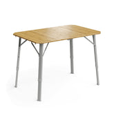 Dometic GO Compact Camp Table with bamboo top for warm outdoor meals.