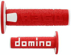 Domino A360 dirt bike grips in red and white right view ideal for all day riding comfort.