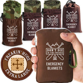 Don't Die In The Woods freakin’ huge emergency blanket folded in pack for rapid heat reflection.