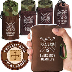 Don't Die In The Woods freakin’ huge emergency blanket folded in pack for rapid heat reflection.