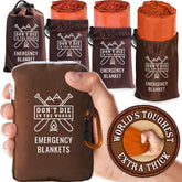 Don't Die In The Woods HeatFlex blanket orange packed in ripstop sack for camping prep