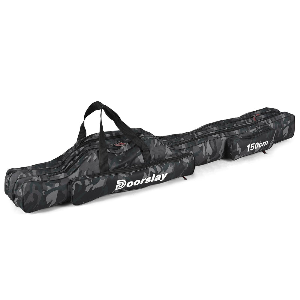 Doorslay fishing rod case with three-layer Oxford build, organized space for rods and tackle on trips.