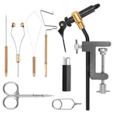 Doorslay fly tying vise shown in action, enabling stable threading and precise knots.