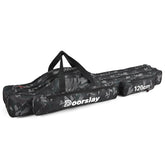 Doorslay three-layer fishing rod bag with organized compartments for easy gear access