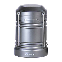 Dorcy lantern with magnet base for hands-free mounting on metal surfaces.
