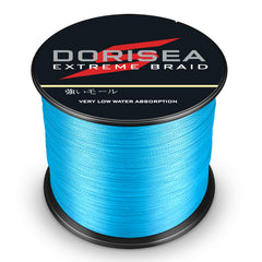Dorisea Extreme Braid blue 300m spool highlights strong braid for fishable saltwater and freshwater use.