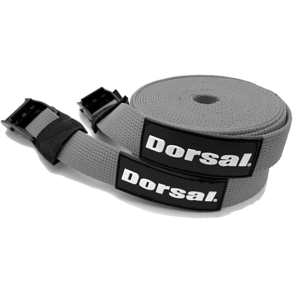 DORSAL tie down straps on roof rack crossbars secure gear during road trips