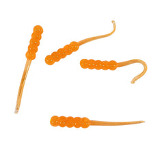 Close-up of Double Catch Dancing Waxie JR orange soft-plastic body showing ribbed texture and action.