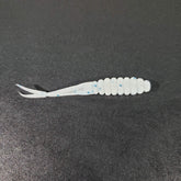 Double Catch Tiny Fluke Crappie Panfish Plastic, white blue glitter, with lifelike tail action.