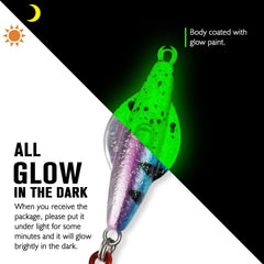 Glow-in-the-dark ice fishing lure under light