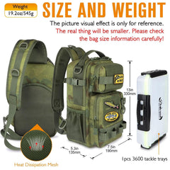 Bag opened showing two 3600 tackle boxes and waterproof 3600 box