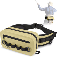 Front view of Dovesun 3.3L waterproof fishing fanny pack in Khaki