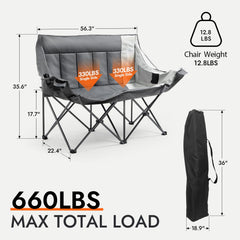 Dowinx double camping chair supports up to 660 lbs for secure seating on adventures.