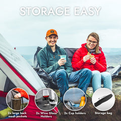 Dowinx double camping chair built-in cup holders keep drinks steady by the beach.