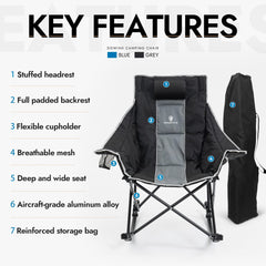 Dowinx rocking chair headrest features neck support for long outdoor sessions