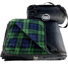 DOWN UNDER OUTDOORS blanket-large-green-check shows outdoor comfort for picnics and bleacher seating