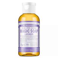 Dr. Bronner's Lavender Castile soap bottle ready for gentle cleansing and calming scent.