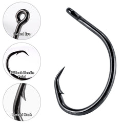 Dr.Fish black-nickel finish inline hook stays sharp through rocky drag.