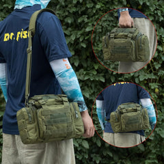 Exterior shot of the bag with five lure boxes loaded