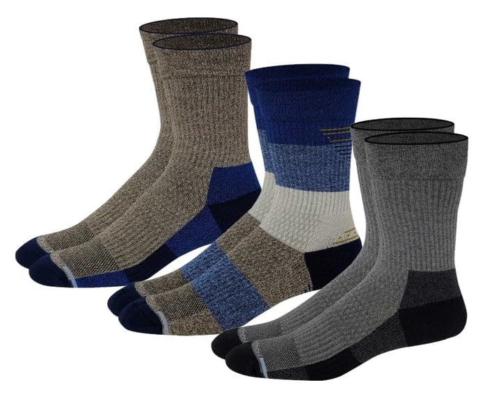 Dr. Motion compression crew socks with breathable upper mesh keep feet cool on hikes.