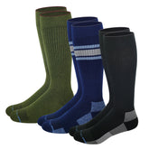 Dr. Motion men's outdoor hiking sock pack three pairs with cushioned heel for comfort on trails.