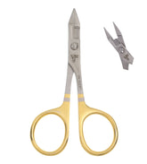 Dr. Slick gold barb crusher scissor clamp front view for precise fly tying
