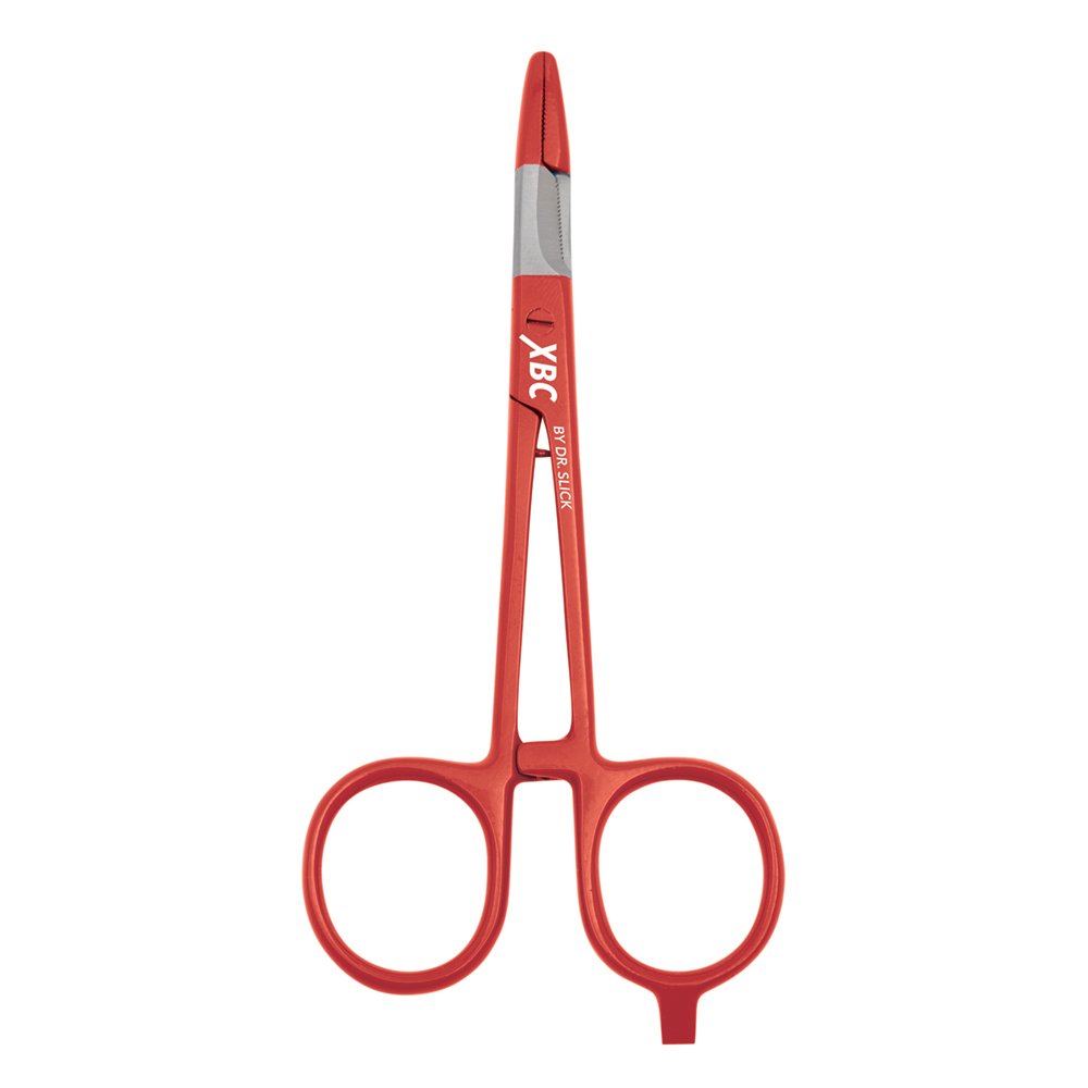 Dr. Slick scissor clamp 5-inch red straight jaw for streamside tippet trimming and repairs
