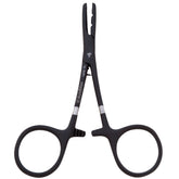 Dr. Slick Shot Wizard Black fishing clamp, side view, ideal for on-site hook removal and knot tying.